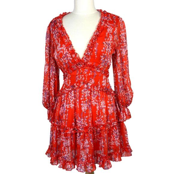 Dresses & Skirts - Women's Saints & Secrets Red Deep‎ V-Neck Chiffon Open Back Mini Dress Med